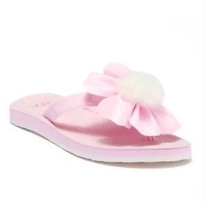 🆕🔖 UGG ✨ Sherling Poppy Pom Pom Floral Flip Flops ✨ Little Girl Size 13 ✨NWT!!